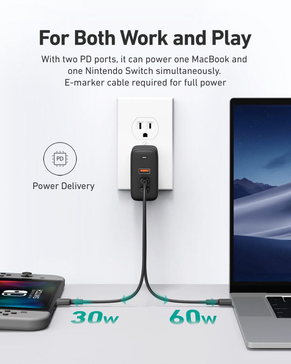 Cargador de pared triple de 90W - AUKEY - Imagen 7