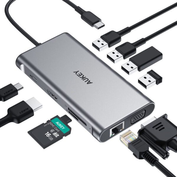 Hub usb 10en1 con lector tarjetasSD y Ethernet -AUKEY